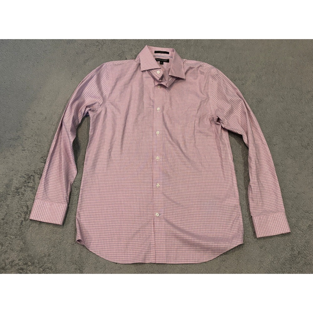 Banana Republic Mens Slim Fit Non-Iron Cotton Dress Shirt Red Blue Check Size M